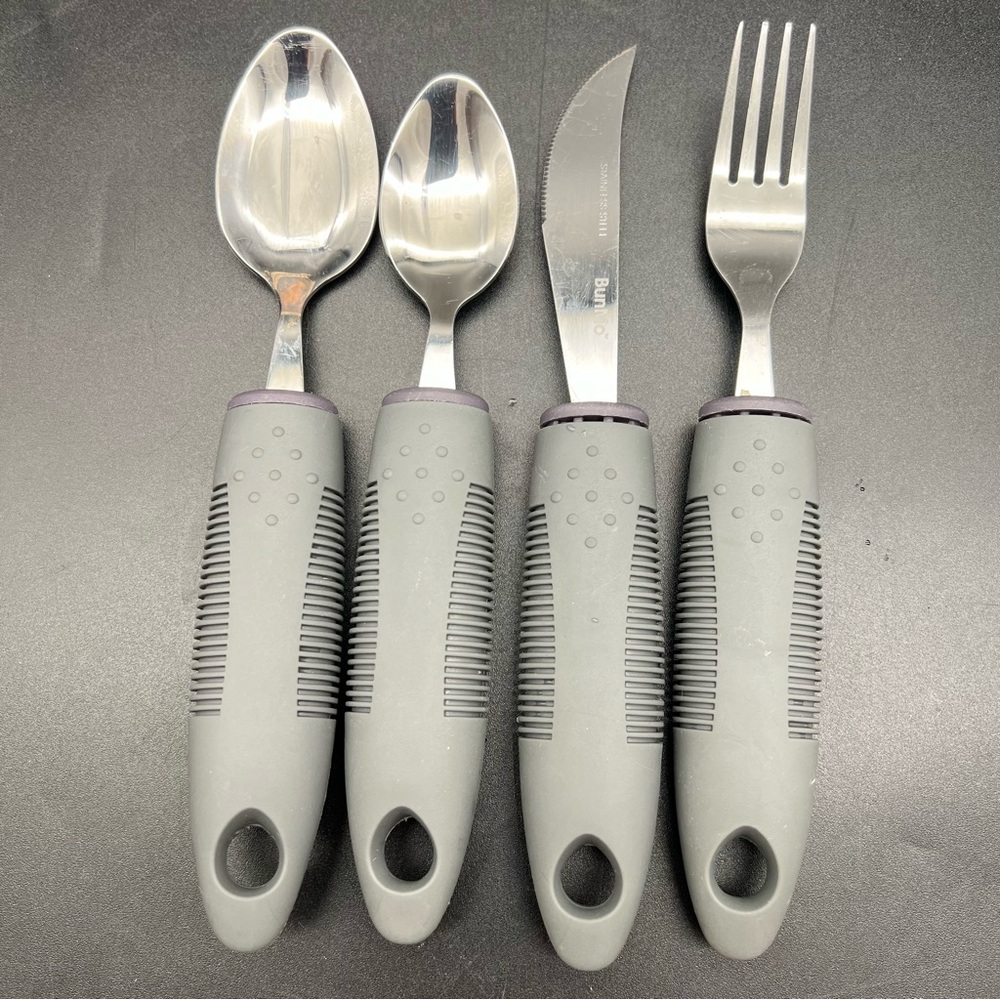 Bunmo Adaptive Utensils Silverware 4 PC Stainless Steel Large Grip Non-Weighted